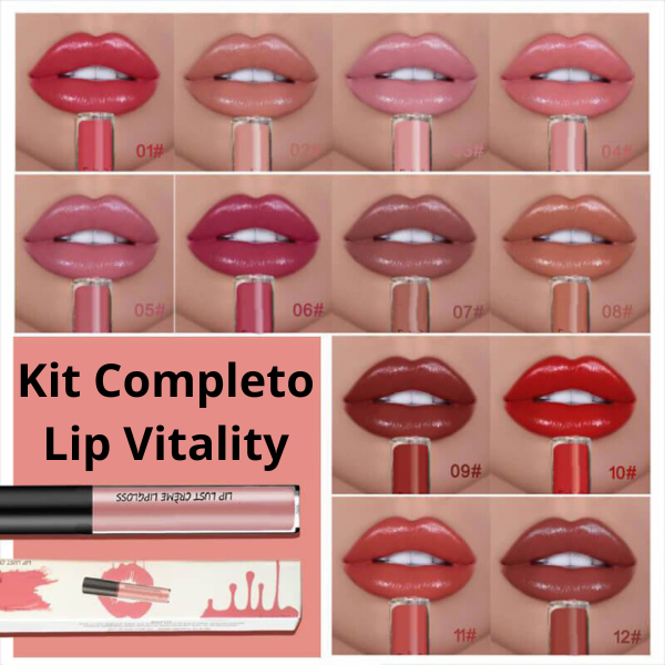 Gloss Labial Lip Vitality - Kit Completo com 12 Unidades 🎁